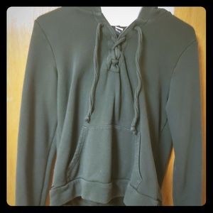 Olive green lace up crop hoodie